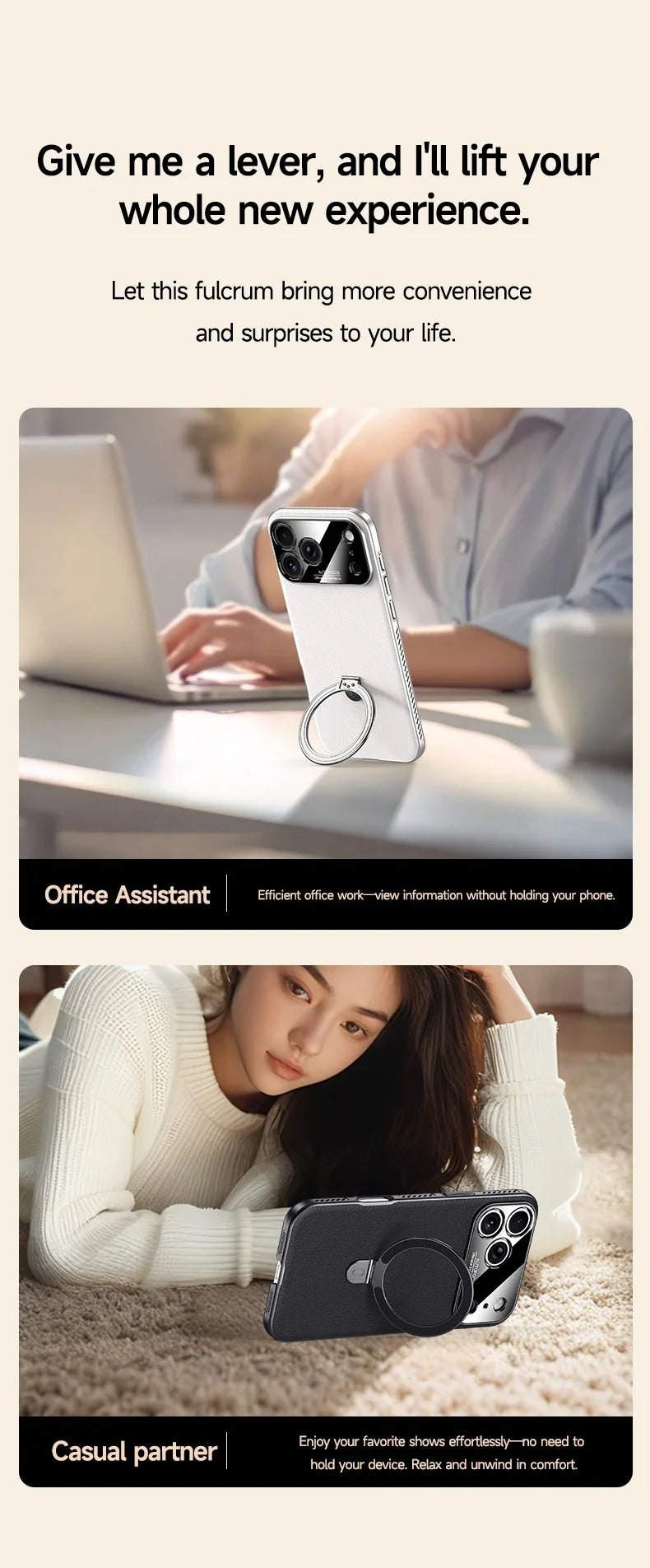 CASESUN stand case for iPhone 17 Pro Max used for hands-free office and leisure viewing.