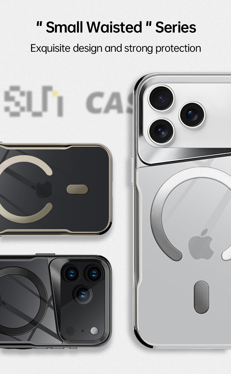CASESUN-Small Waisted Series MagSafe clear case for iPhone 17 Pro Max in black and silver variants