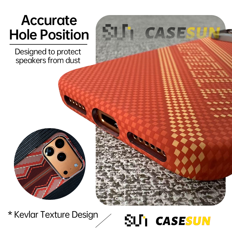 CASESUN Interior MagSafe ring inside the Kevlar case for accessory compatibility.