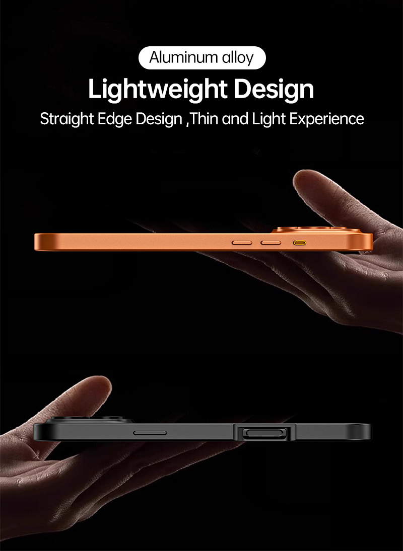 CASESUN-Ultra-slim profile shot of orange and black cases lying flat in palm, highlighting thin edge design.