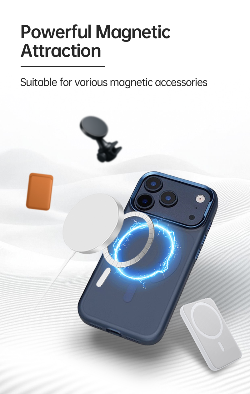 casesun MagSafe magnetic case showing strong built-in N52 magnets and fast charging alignment