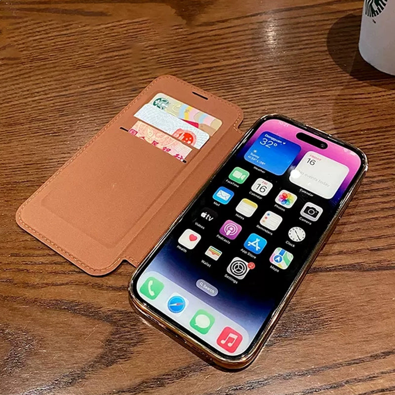 New Apple 17 series personalized leather texture flip iPhone case