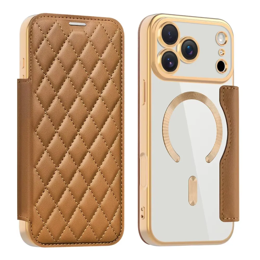 New Striped Leather Folio Wallet Case for iPhone