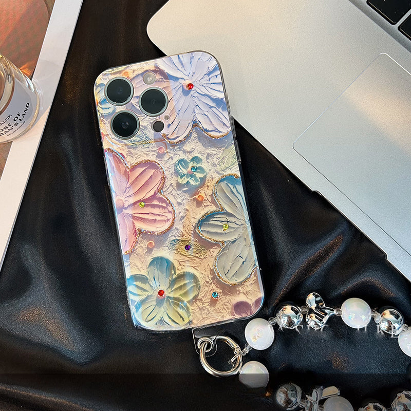 Painting flower glitter beautiful and cute lens film suitable for iPhone/Samsung series silicone women's anti-fall mobile phone case
