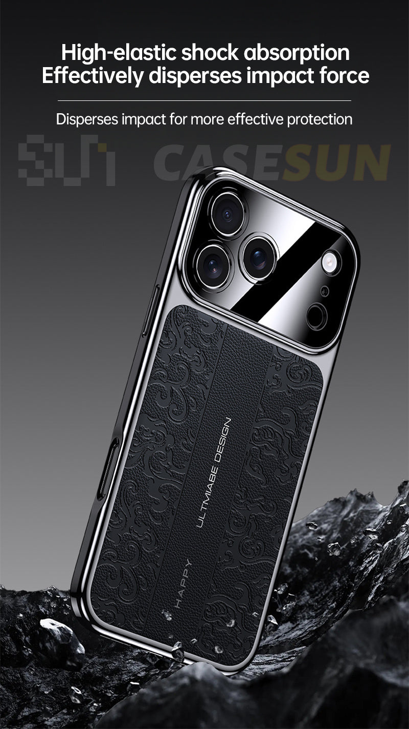 CASESUN iPhone 17 Pro Max case showing raised camera protection and shock-absorbing edges