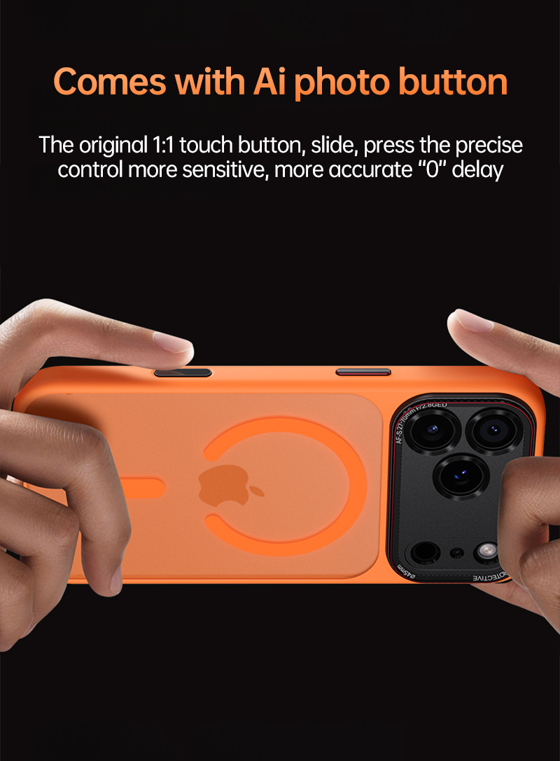 CaseSun iPhone 17 Pro Max magnetic case with independent AI alloy photo button for precise shutter control.