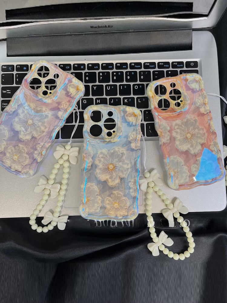 Painting flower glitter beautiful and cute lens film suitable for iPhone/Samsung series silicone women's anti-fall mobile phone case