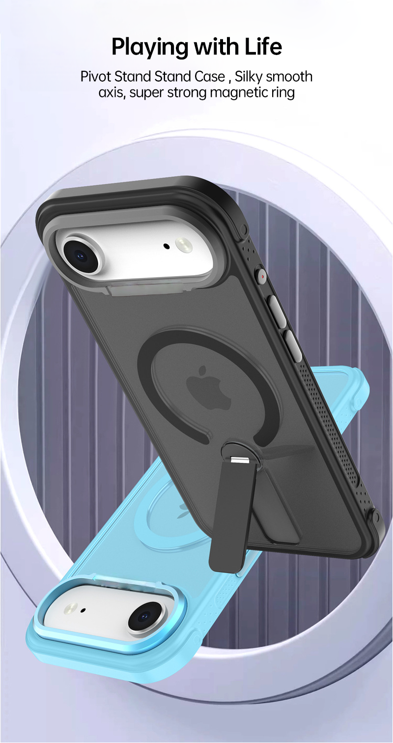 CaseSun-Phone 17 Pro Max MagSafe kickstand case with pivot stand and strong magnetic ring, sleek black and blue design
