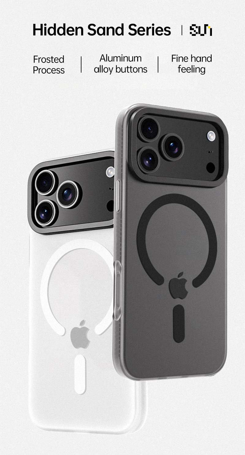 CASESUN-iPhone 17 Pro Max MagSafe frosted case in black and white, premium slim design.