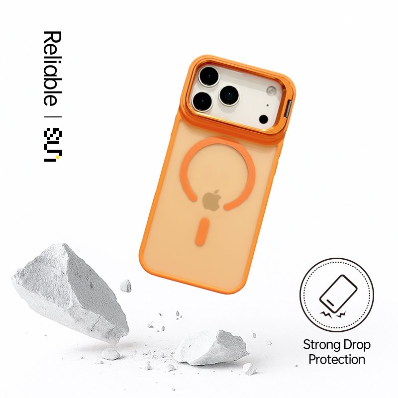 CASESUN drop protection test image showing durable matte iPhone case resisting impact.