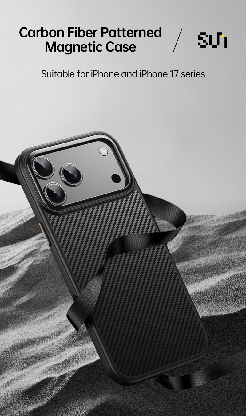 CaseSun carbon fiber magnetic case for iPhone 17 series – slim, stylish, lightweight, and protective design.