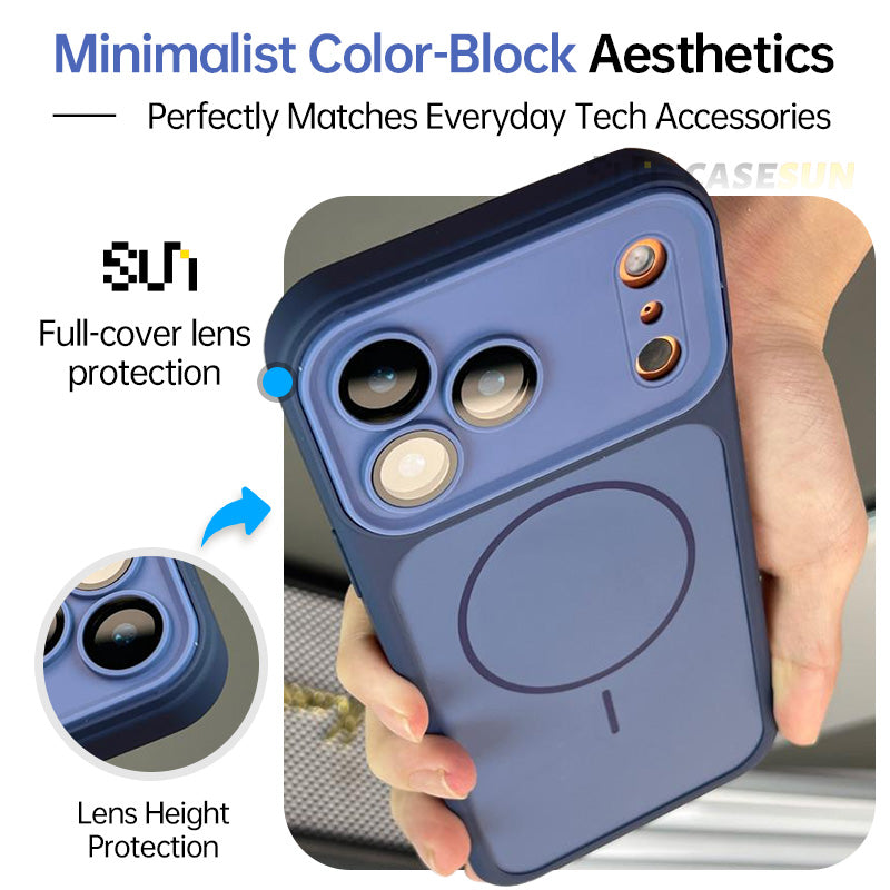 Close-up of CASESUN iPhone 17 Pro Max case showing full-cover raised camera protection and precision lens cutouts for daily scratch and impact resistance.