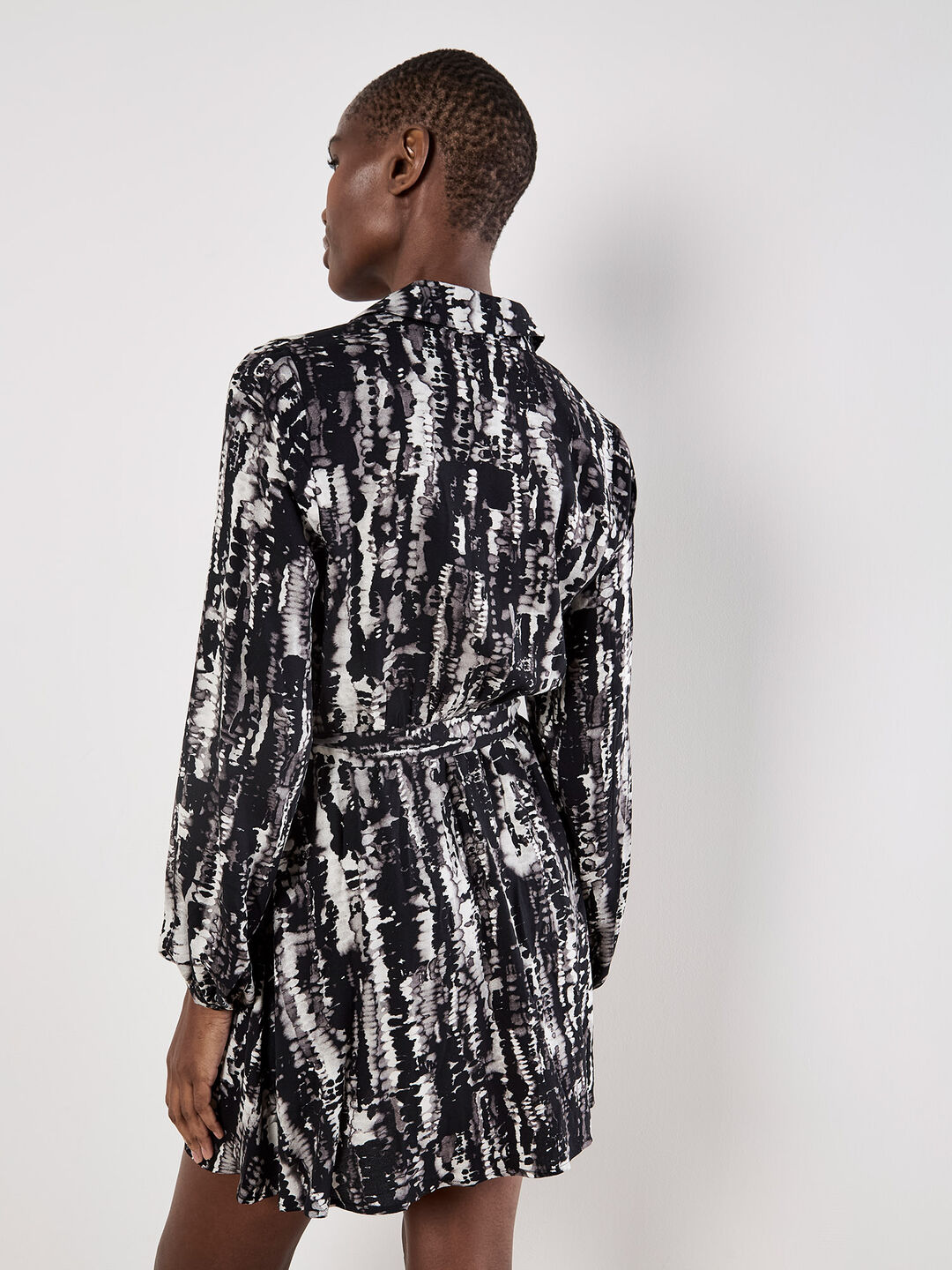 Black Tie Dye Stripe Shirt Mini Dress