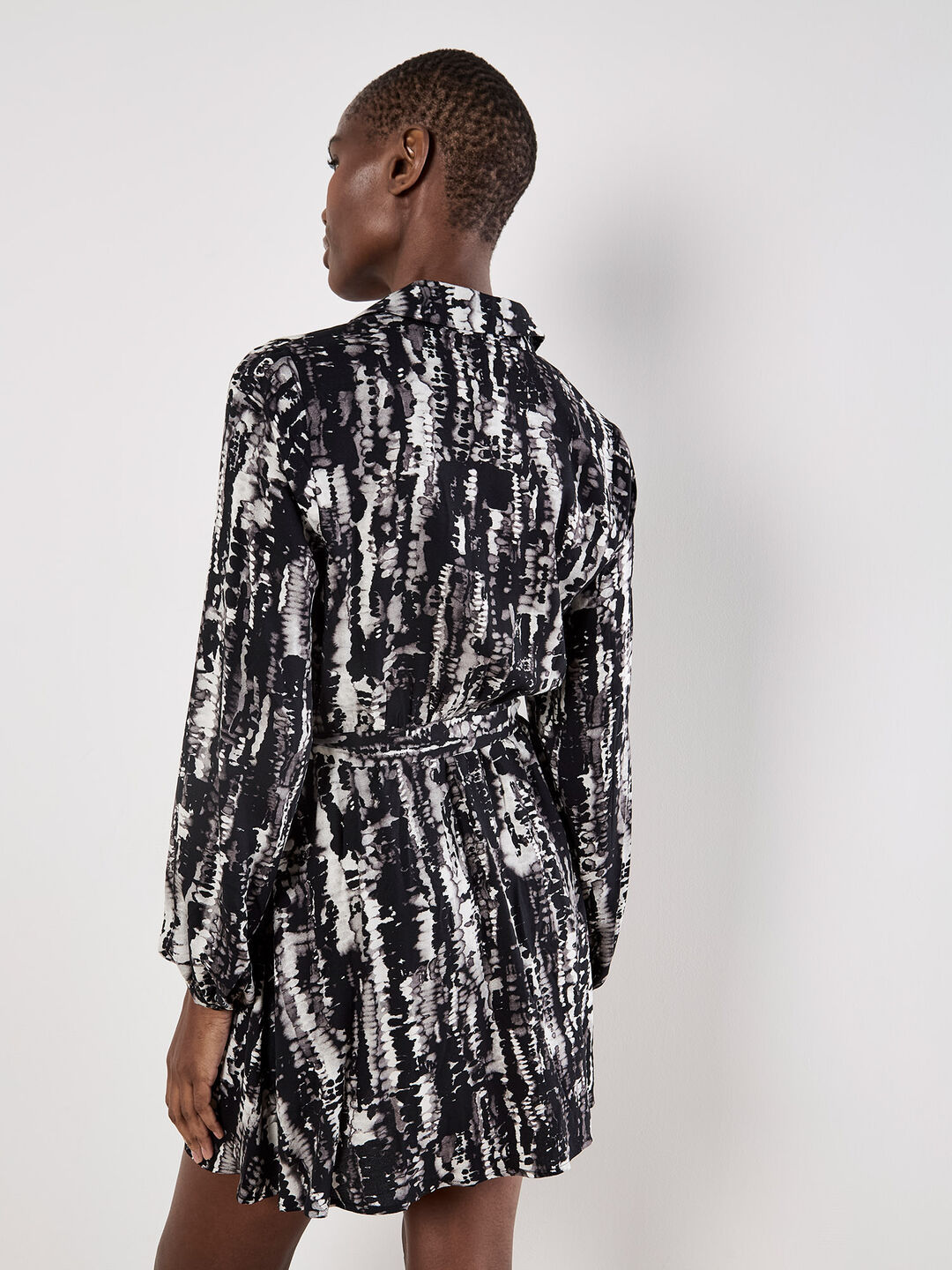 Black Tie Dye Stripe Shirt Mini Dress