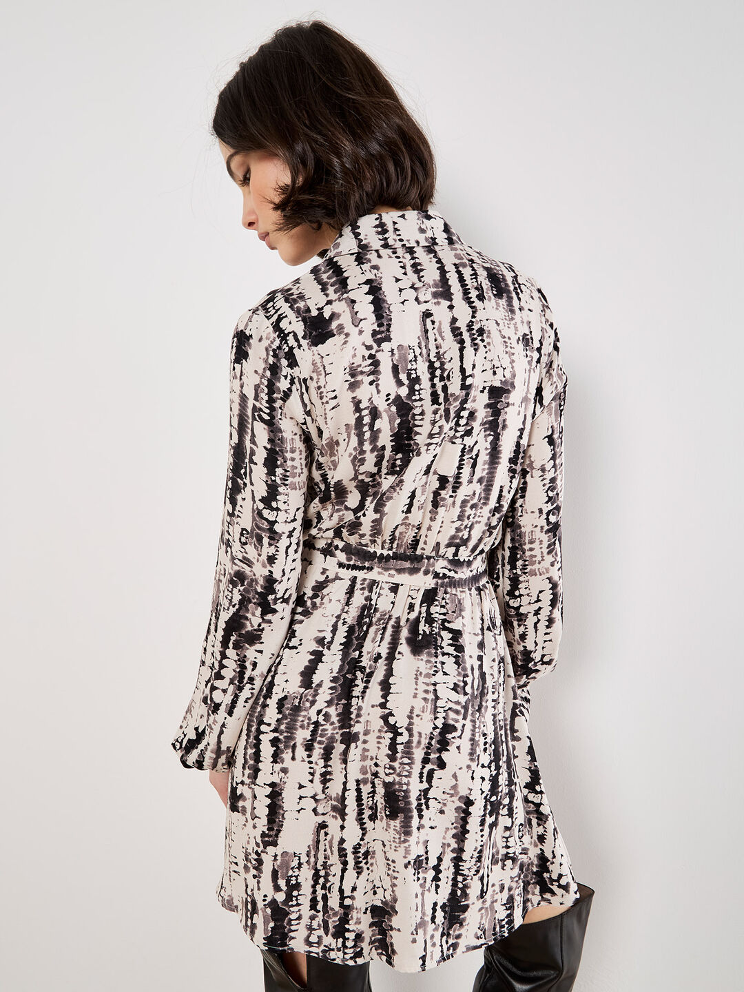 Light beige Tie Dye Stripe Shirt Mini Dress