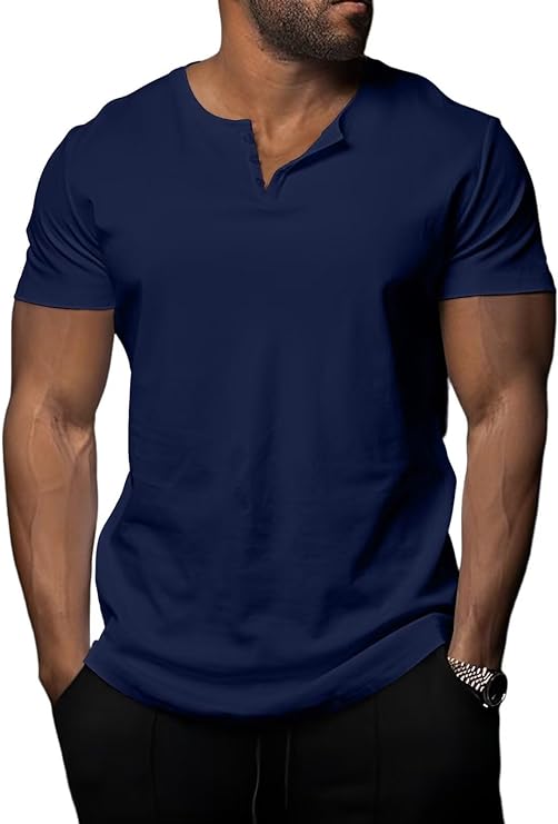 Mens Henley Shirts Short Sleeve Casual Summer T Shirts Muscle Slim Fit Workout Shirt