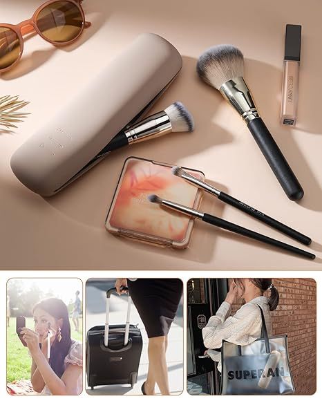 FERYES Large Travel Makeup Brush Holder with 4Pcs Makeup Brushes