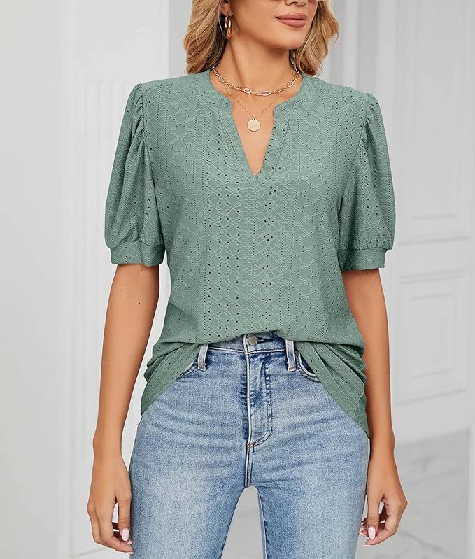 Womens Summer Tops, V Neck Ruffle Sleeve Blouses, Short Sleeve Casual Tops T-Shirts