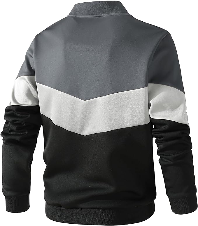 Mens Varsity Jacket Casual Color Block Bomber Jacket Lightweight Coat