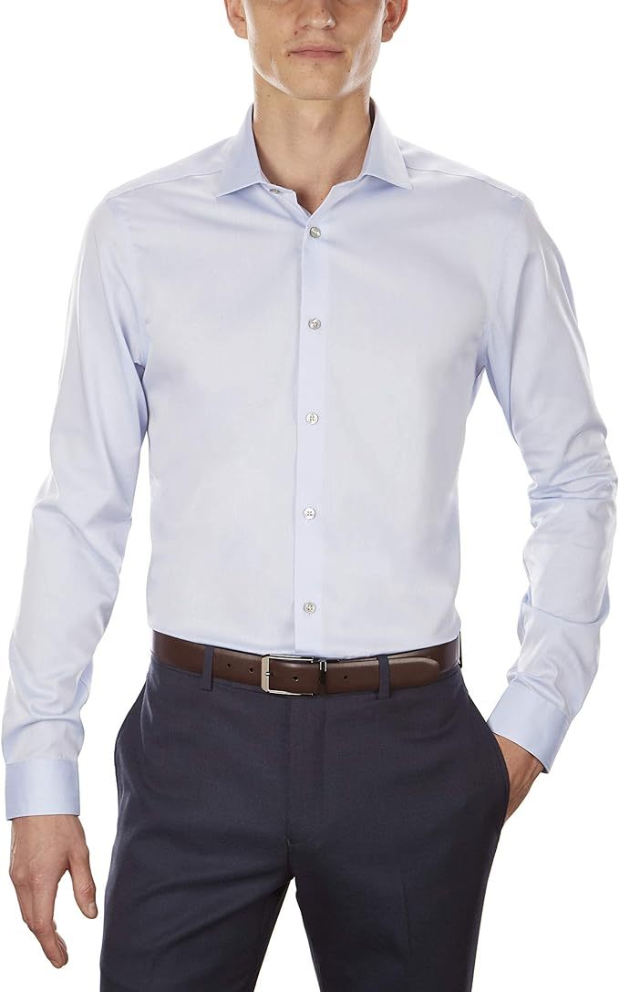 Men's Dress Shirt Slim Fit Non Iron Herringbone Spread Collar