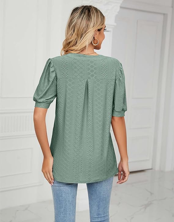 Womens Summer Tops, V Neck Ruffle Sleeve Blouses, Short Sleeve Casual Tops T-Shirts