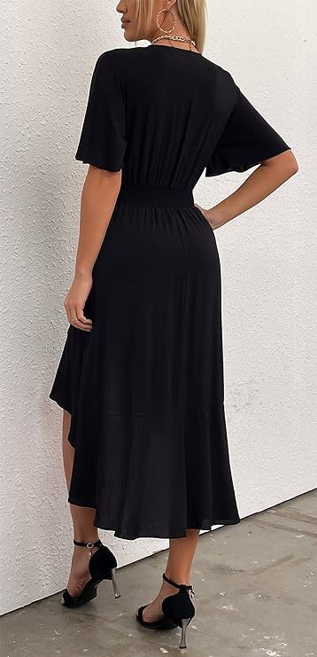 Womens Short Sleeve Floral High Low V-Neck Flowy Party Long Maxi Dress