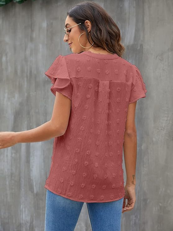 Womens White Blouse V Neck Ruffle Sleeve Flowy Shirts Dressy Casual Cute Summer Tops