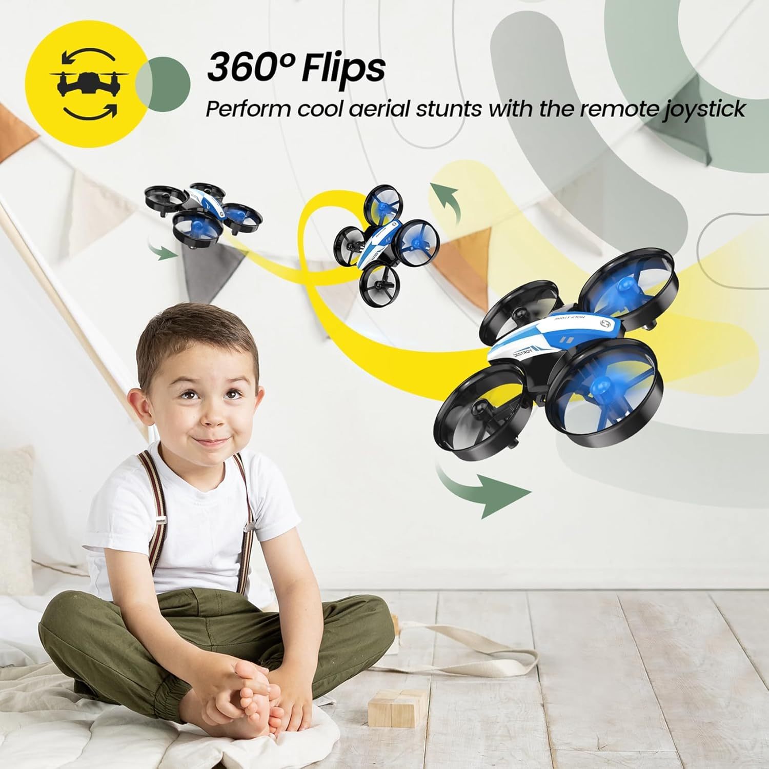 Mini Drone for Kids and Beginners RC Nano Quadcopter Indoor Small Helicopter Plane with Auto Hovering. 3D Flips. Headless Mode and 3 Batteries. Great Gift Toy for Boys and Girls. Blue
