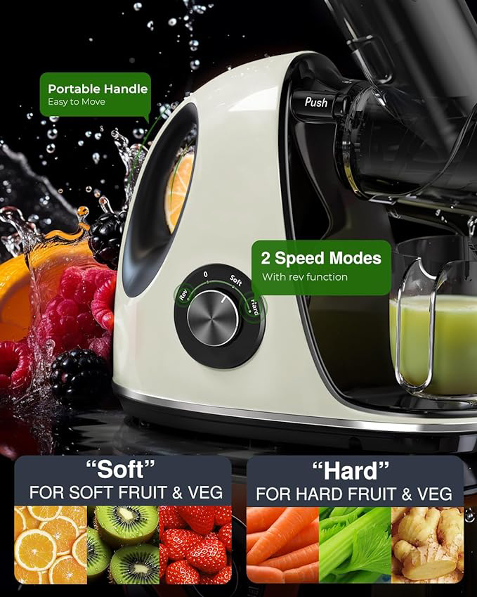 Juicer Machines - White (with 3-Inch Wide Chute, 2-Speed Modes & Reverse Function)