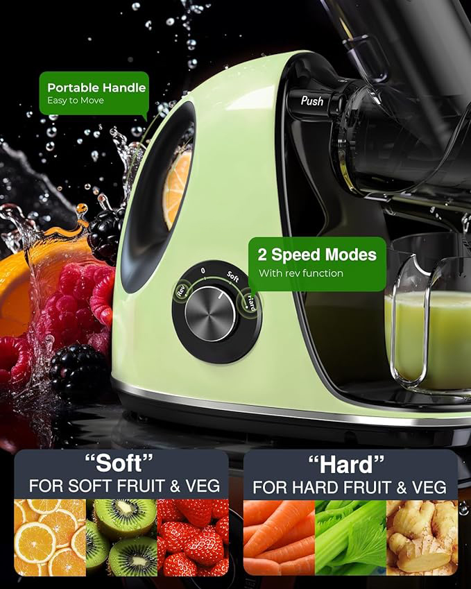 Juicer Machines - Green (with 3-Inch Wide Chute, 2-Speed Modes & Reverse Function)