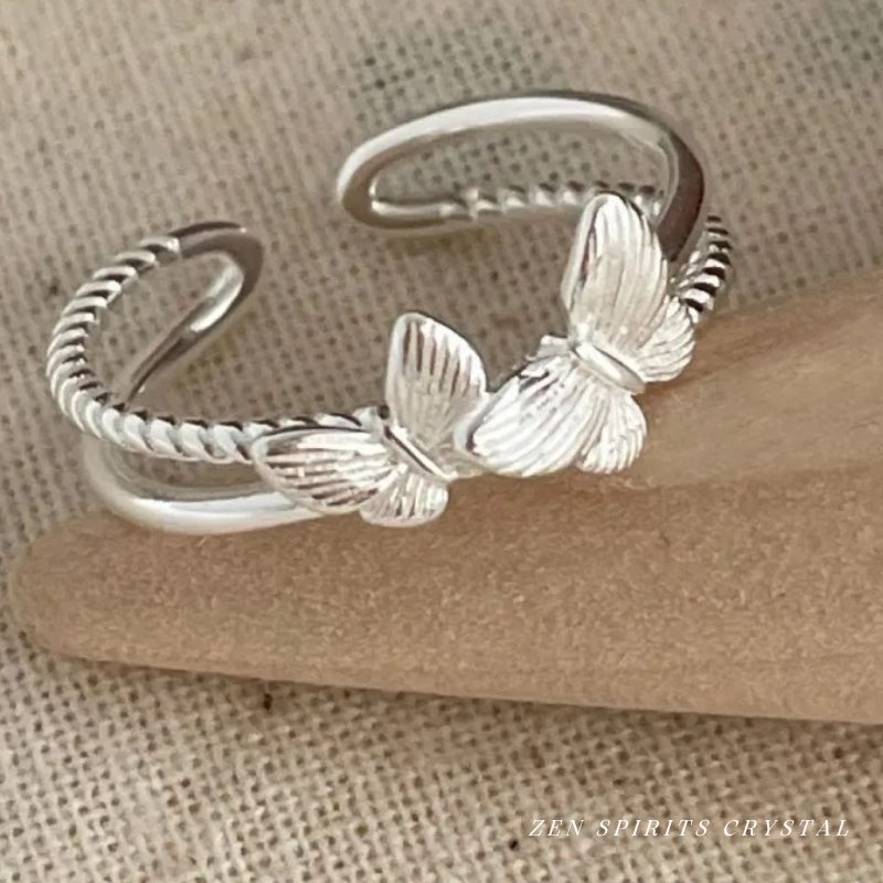 KOFSAC New Rotating Butterfly Blue Zircon Open Ring Girl