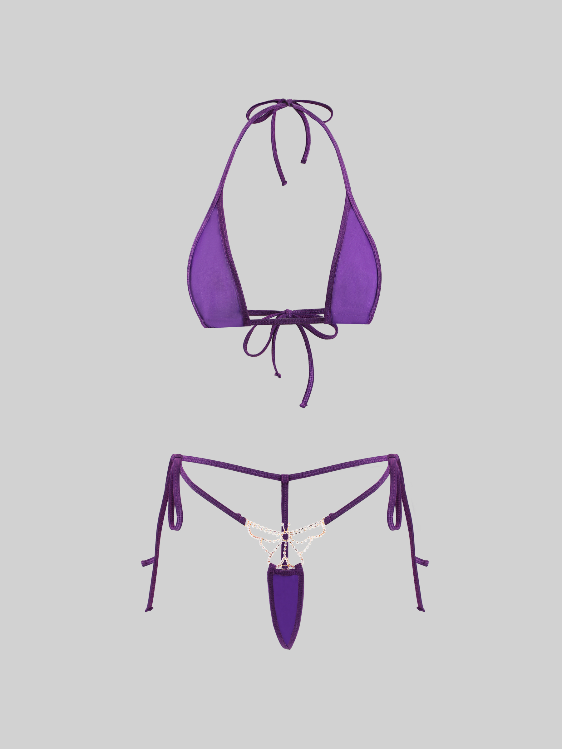 Purple Satin Ribbon Butterfly bikini lingerie set