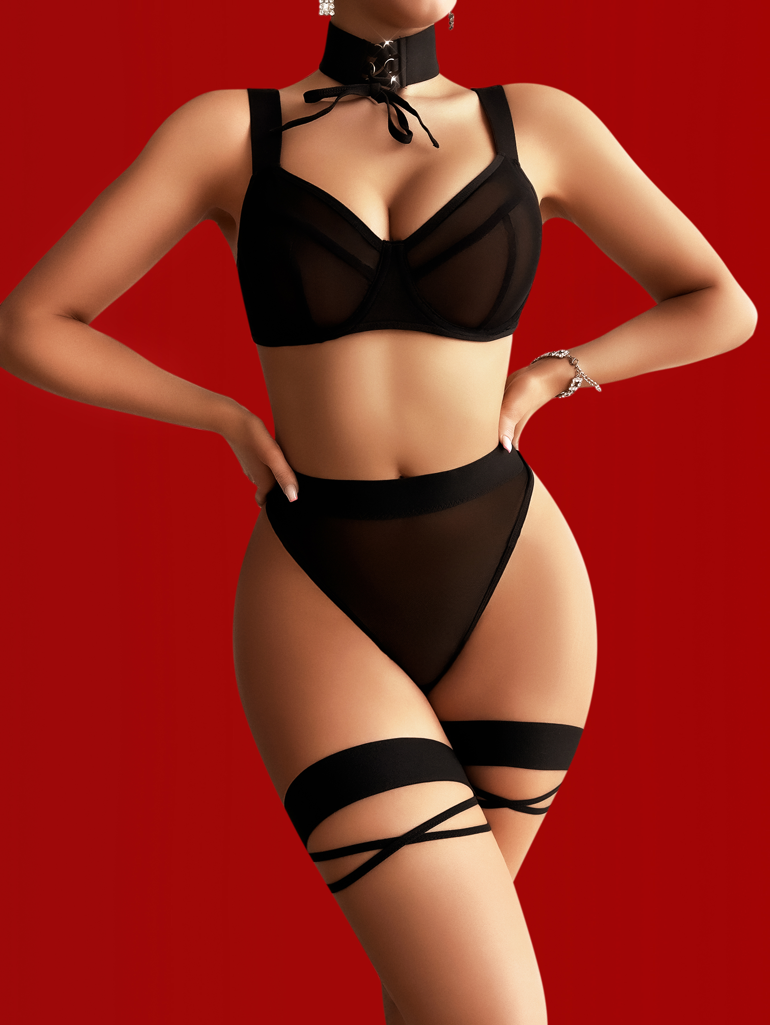 Ebony Eclipse Choker Harness Bodysuit