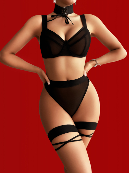 Ebony Eclipse Choker Harness Bodysuit