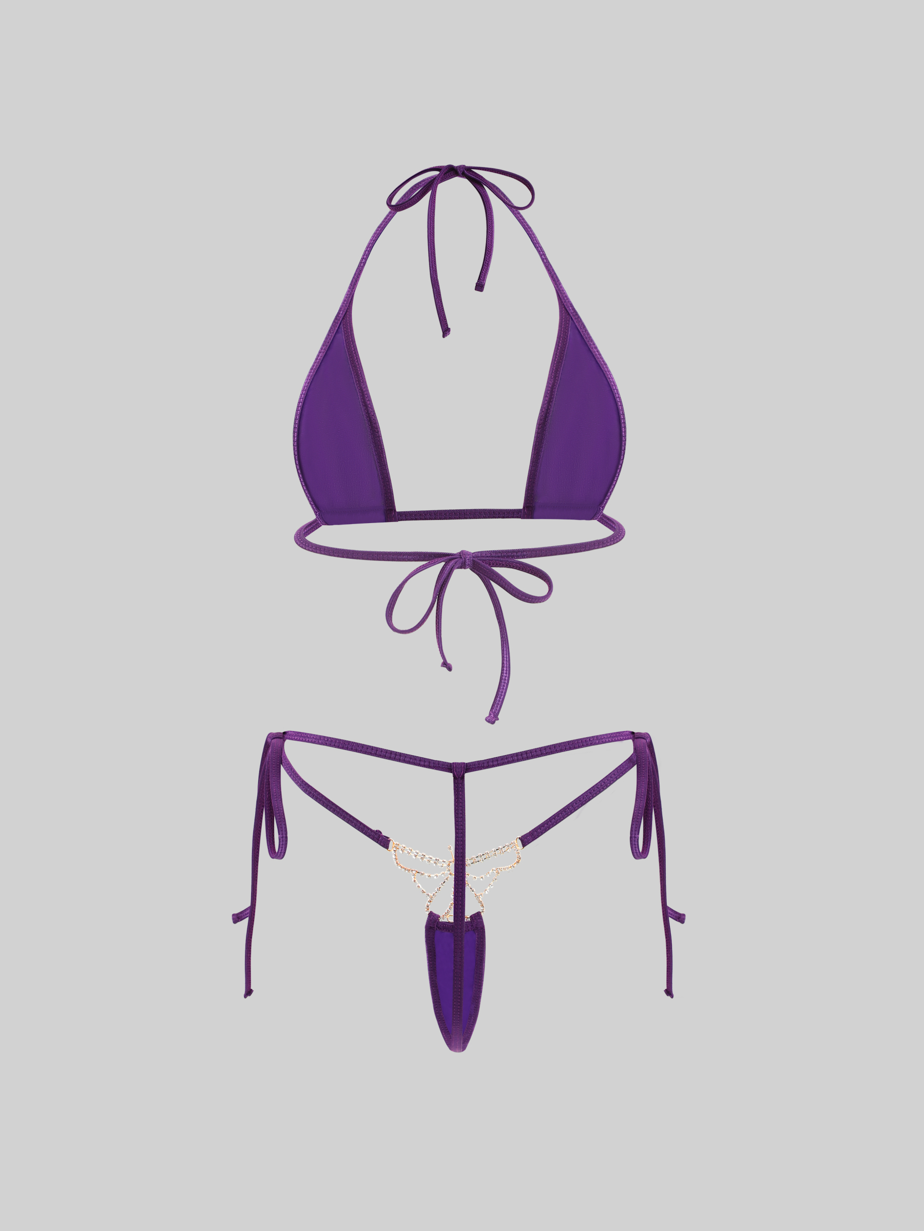 Purple Satin Ribbon Butterfly bikini lingerie set