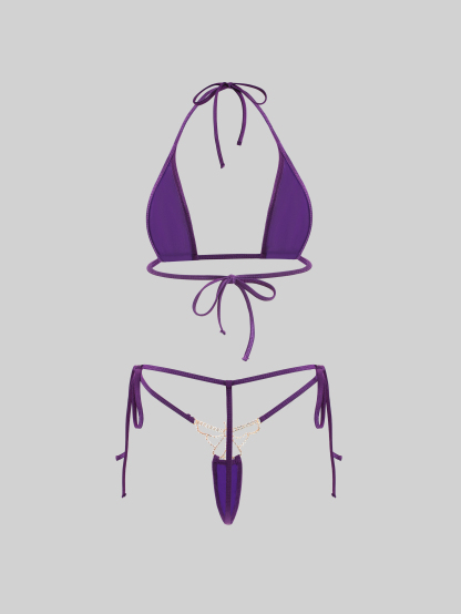 Purple Satin Ribbon Butterfly bikini lingerie set