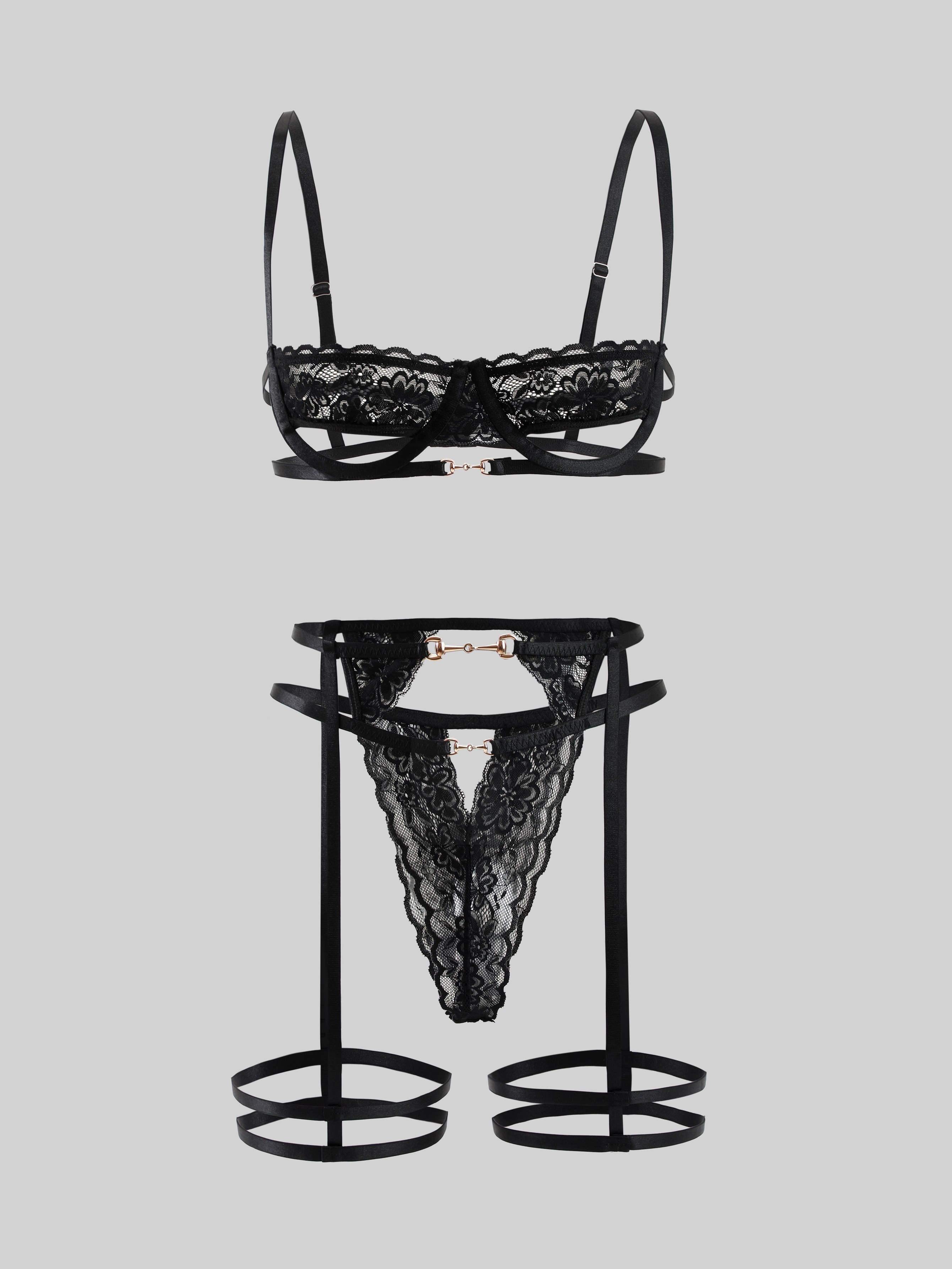 Garter lace lingerie set Romance design horseshoe buckle