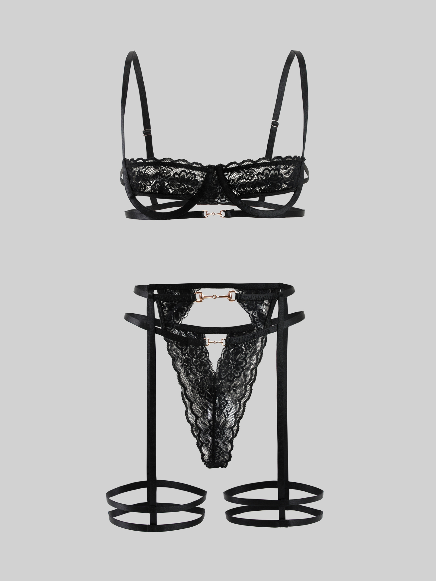 Garter lace lingerie set Romance design horseshoe buckle