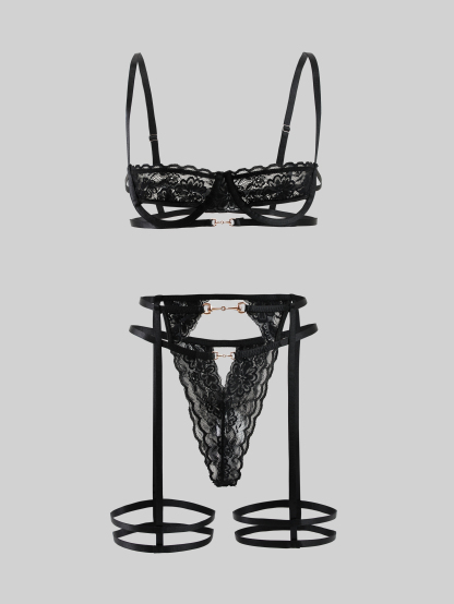Garter lace lingerie set Romance design horseshoe buckle