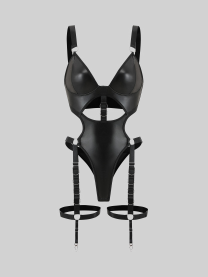 Leather Garter With Choker and Bodysuit