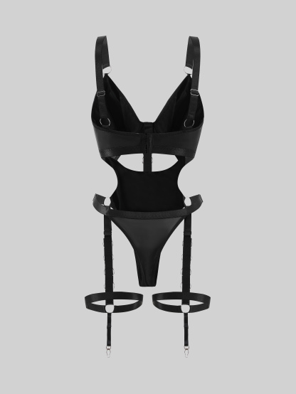 Leather Garter With Choker and Bodysuit
