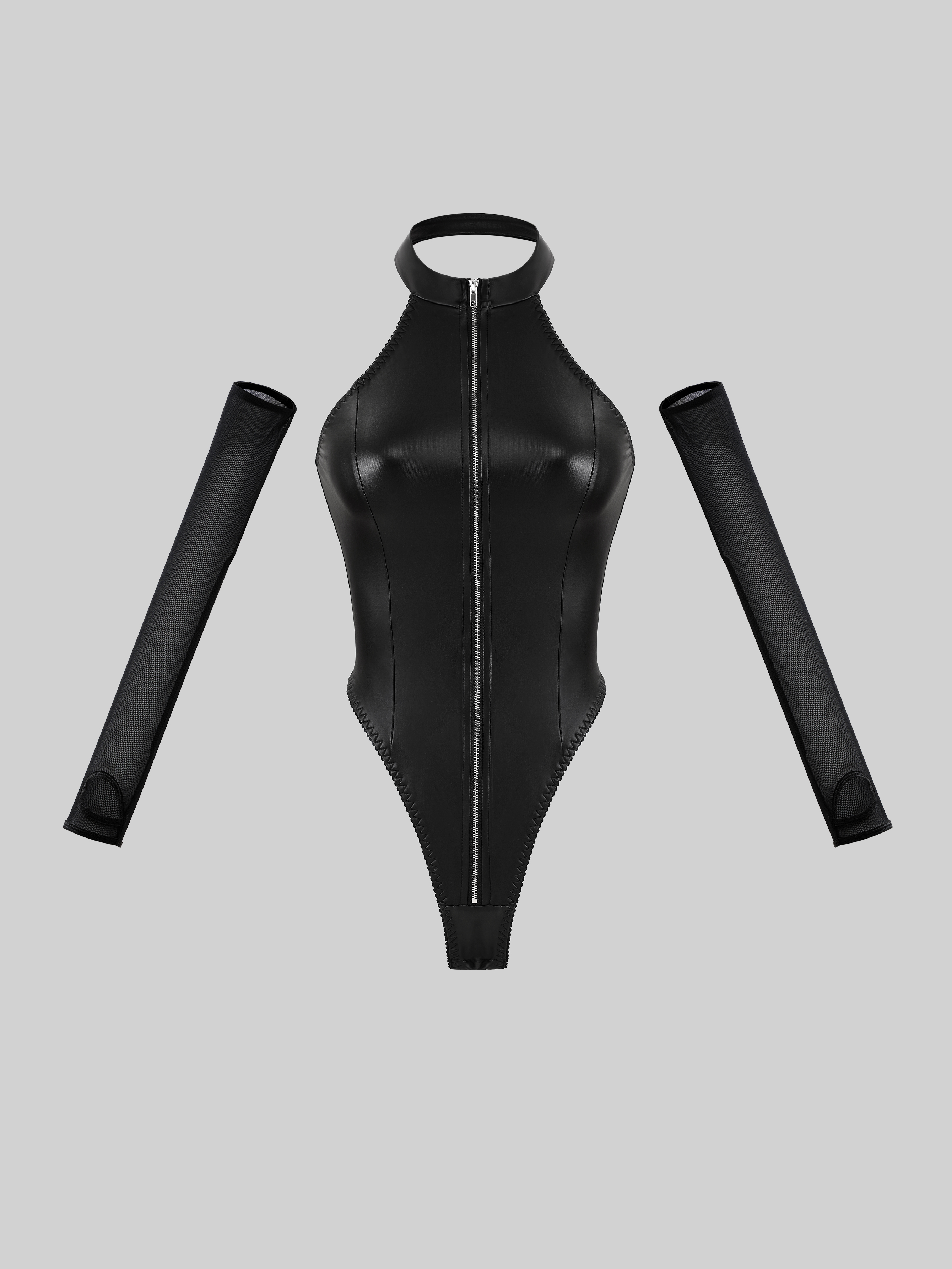 Leather Bodysuit With Zipper (2 Piece)