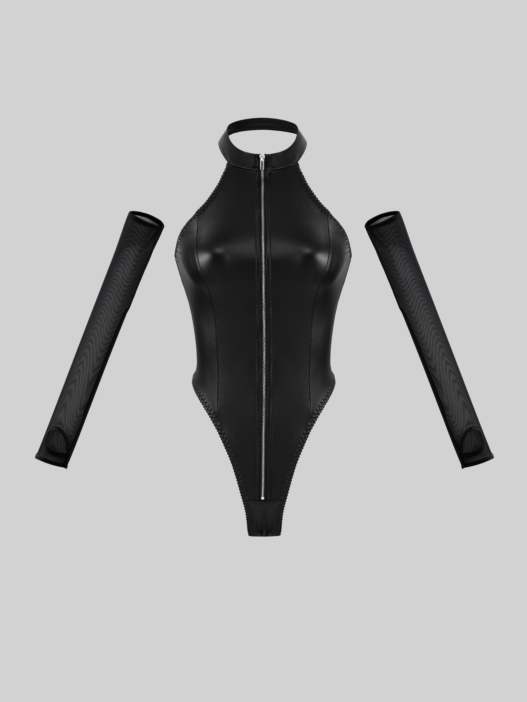 Leather Bodysuit With Zipper (2 Piece)