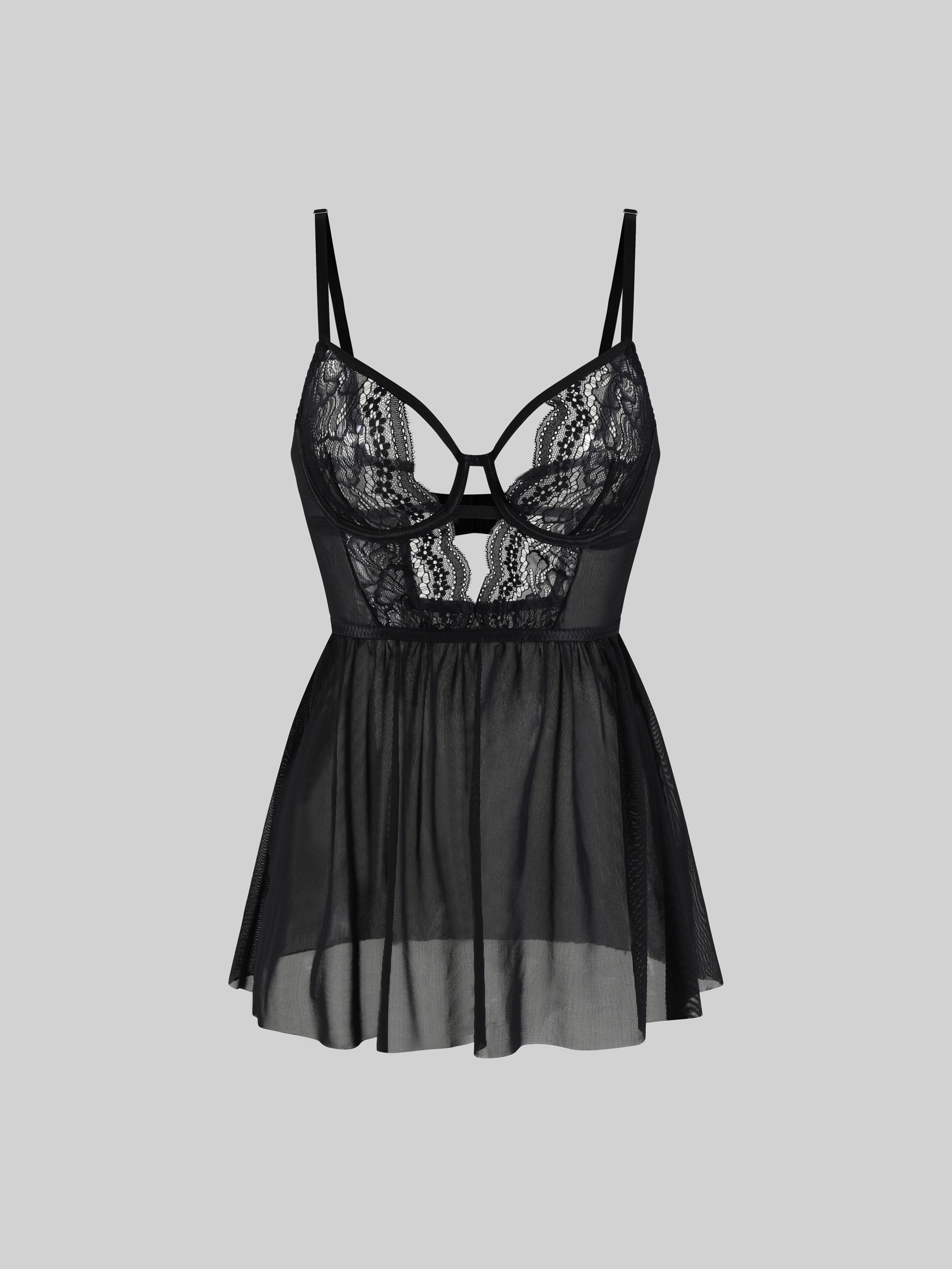 Lace Sheer Sexy Lingerie with Push-Up Bra Nightgown