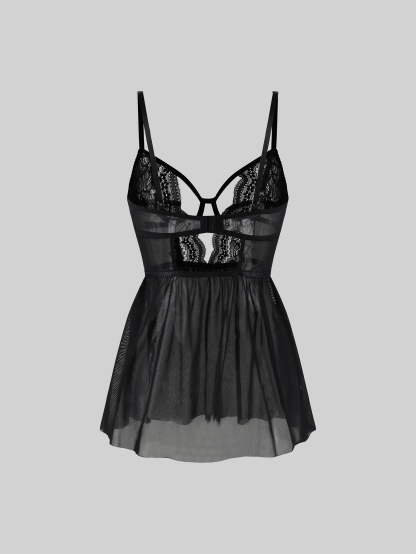 Lace Sheer Sexy Lingerie with Push-Up Bra Nightgown