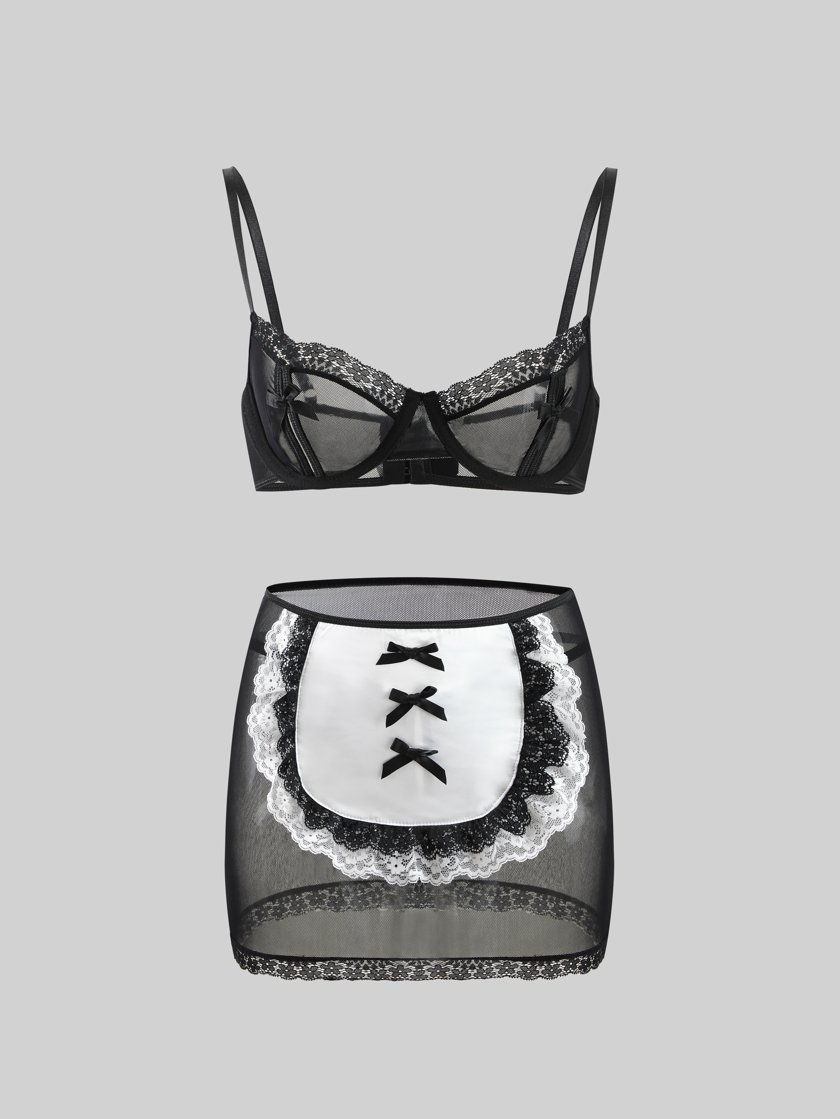 Contrast Lace Maid Costume Set (3 Pcs)