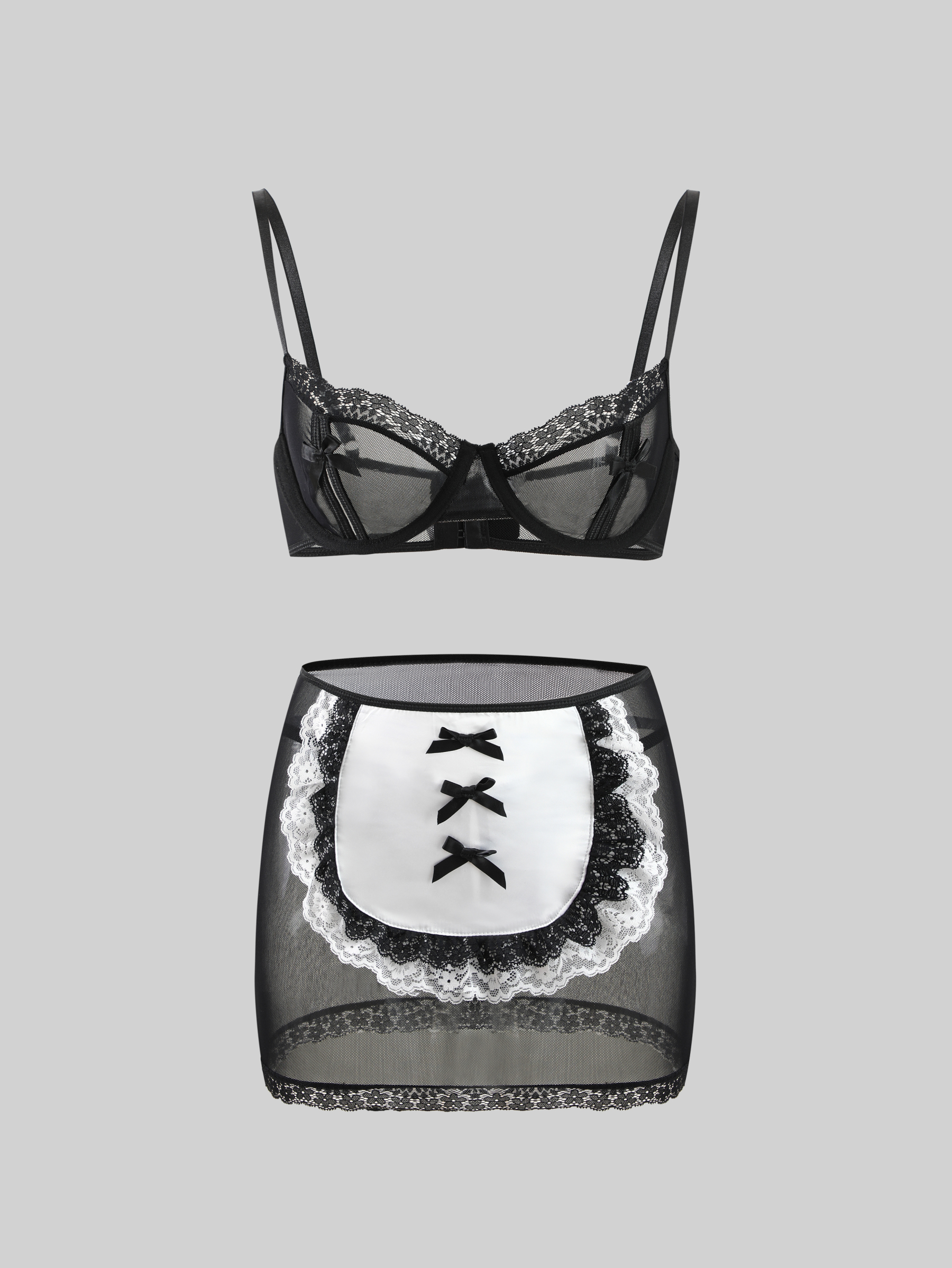 Contrast Lace Maid Costume Set (3 Pcs)