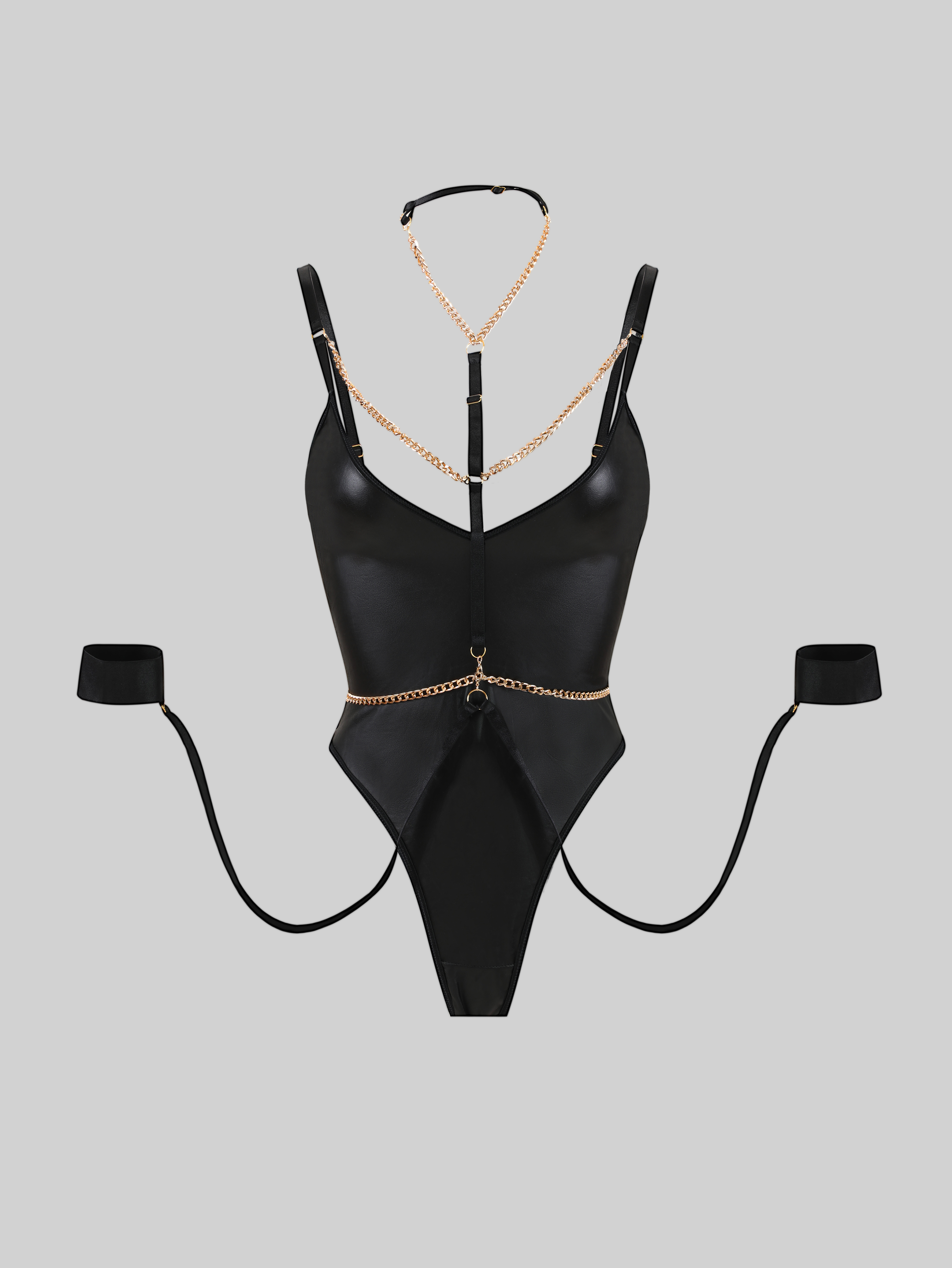 Snap Crotch Bodysuits with Choker Chain