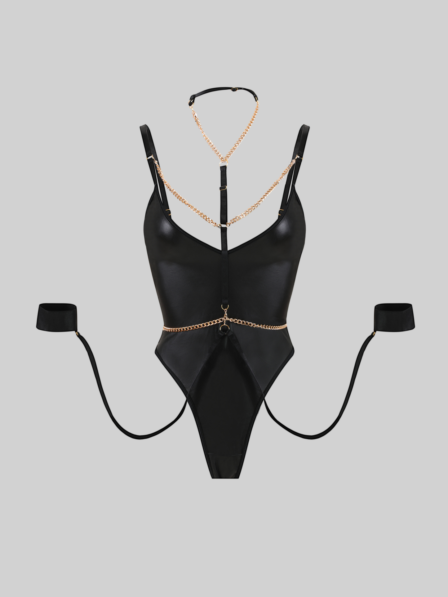 Snap Crotch Bodysuits with Choker Chain