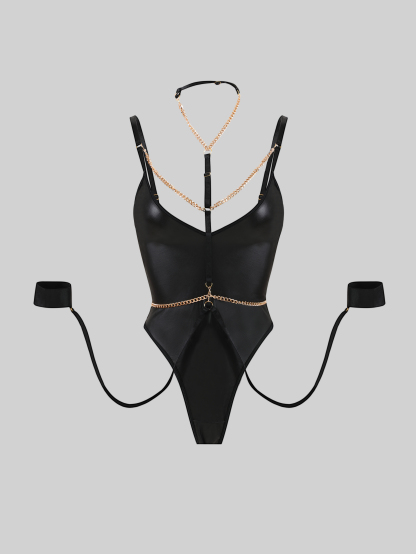 Snap Crotch Bodysuits with Choker Chain